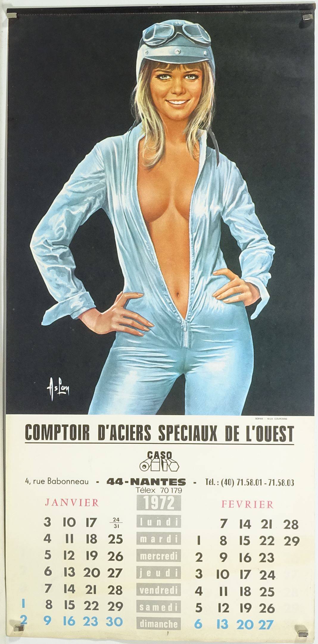 ancien CALENDRIER PIN UP NU signée:ASLAN 1981 SURGERES épicerie,no