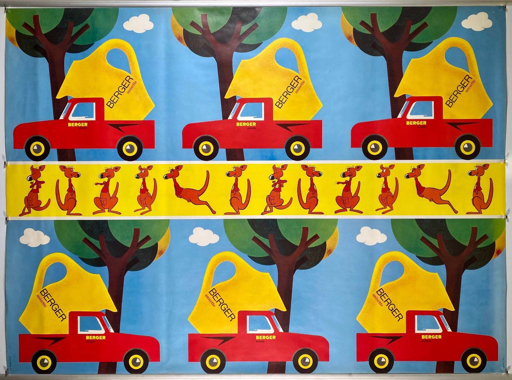 BERGER Anisette : Affiche illustrée de Kangourous et de 6 Pick-Up ...