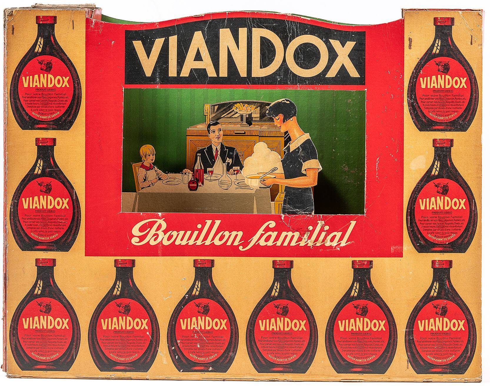 VIANDOX Bouillon Familial /Produit Liebig : Rare et importante PLV  diorama lithographiée des années, Vente aux enchères : Estampes - Affiches  - Gravure - Lithographie - Eauforte