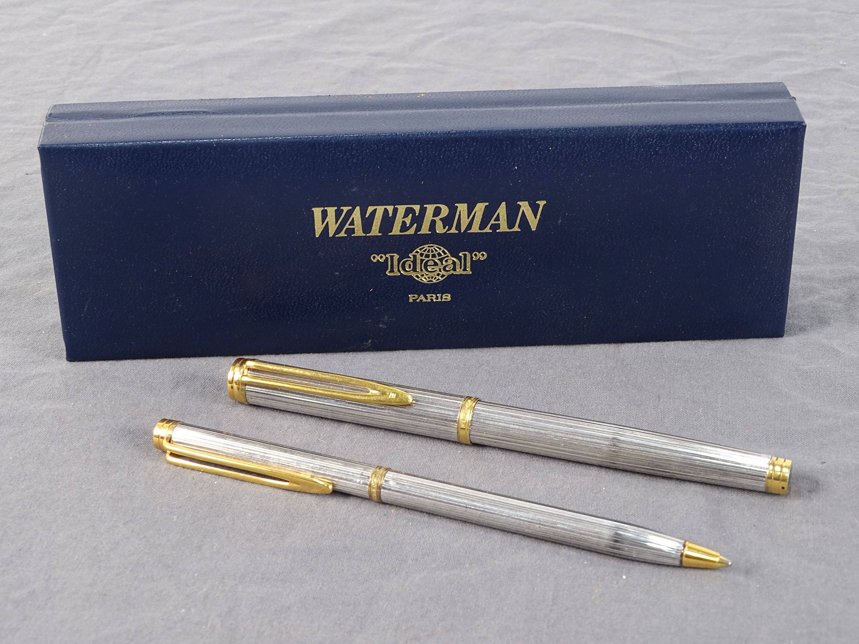 WATERMAN, stylo-plume et porte--mine à corps rainuré en métal
