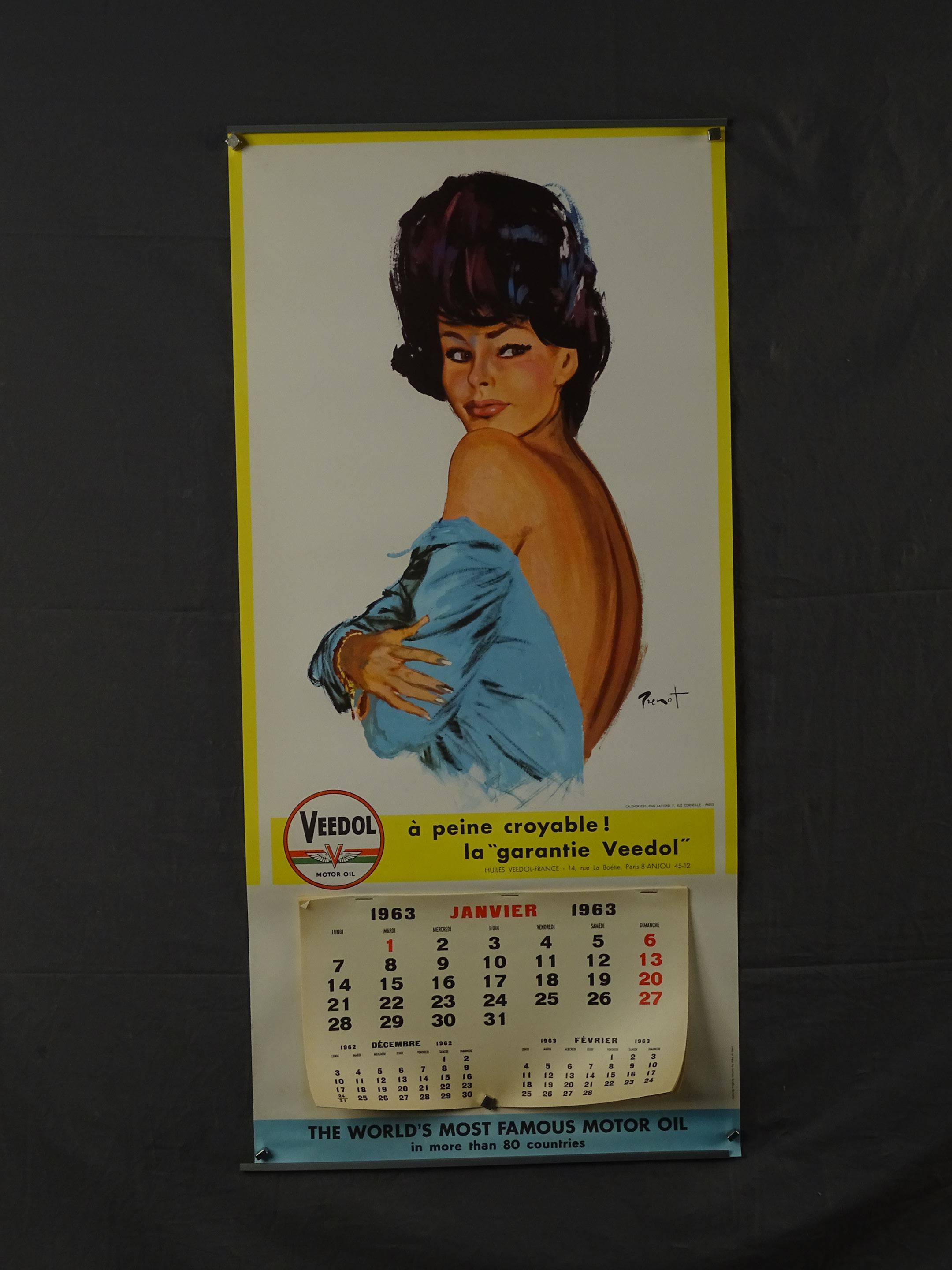 VEEDOL : Calendrier 1963 illustré de Pin-Up de Brenot (1913-1998