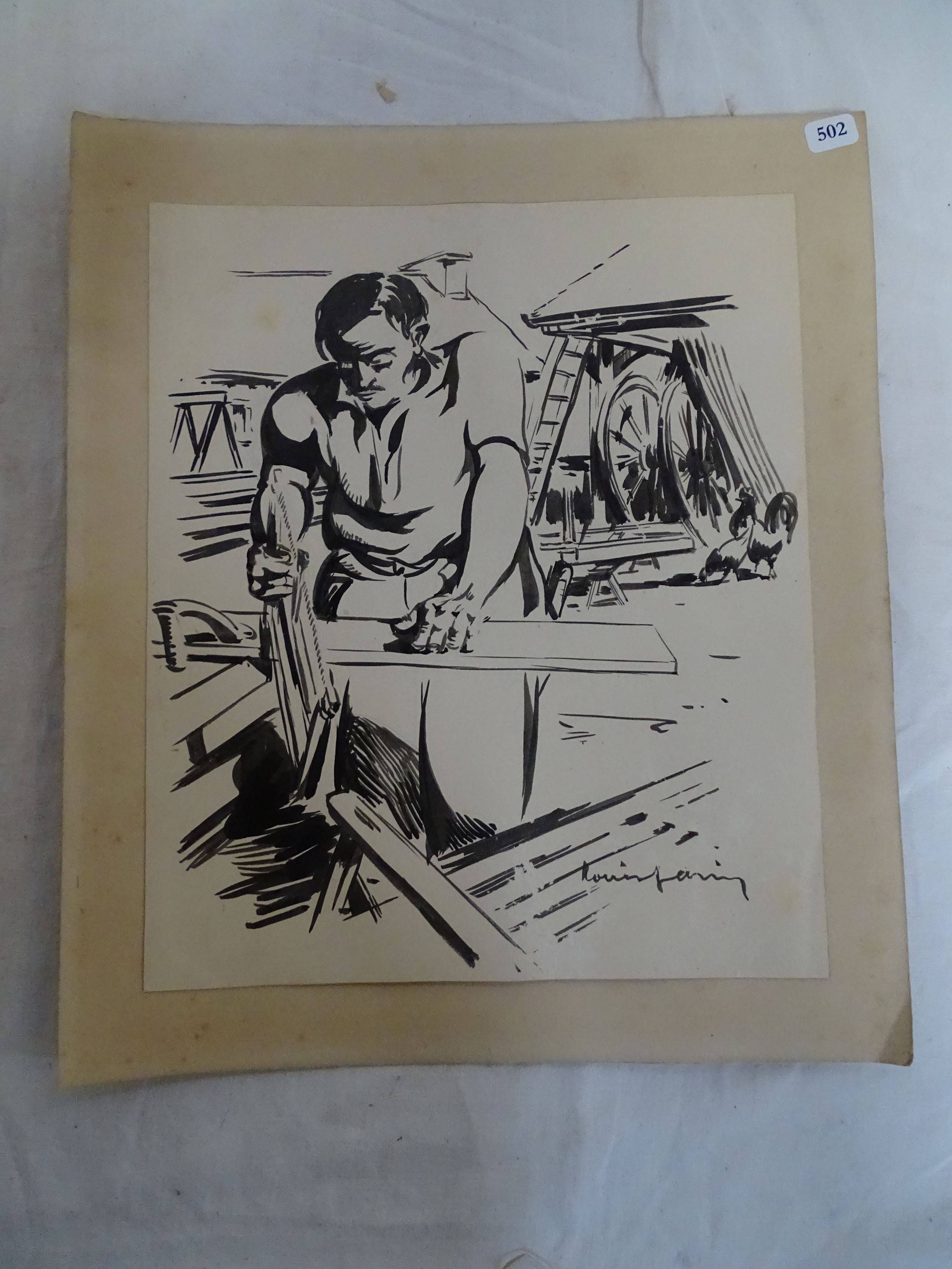 Louis Garin Le Menuisier Dessin A L Encre De Chine Format 28x23 5cm Petits Grattages En Vente Aux Encheres Timbres Philatelie