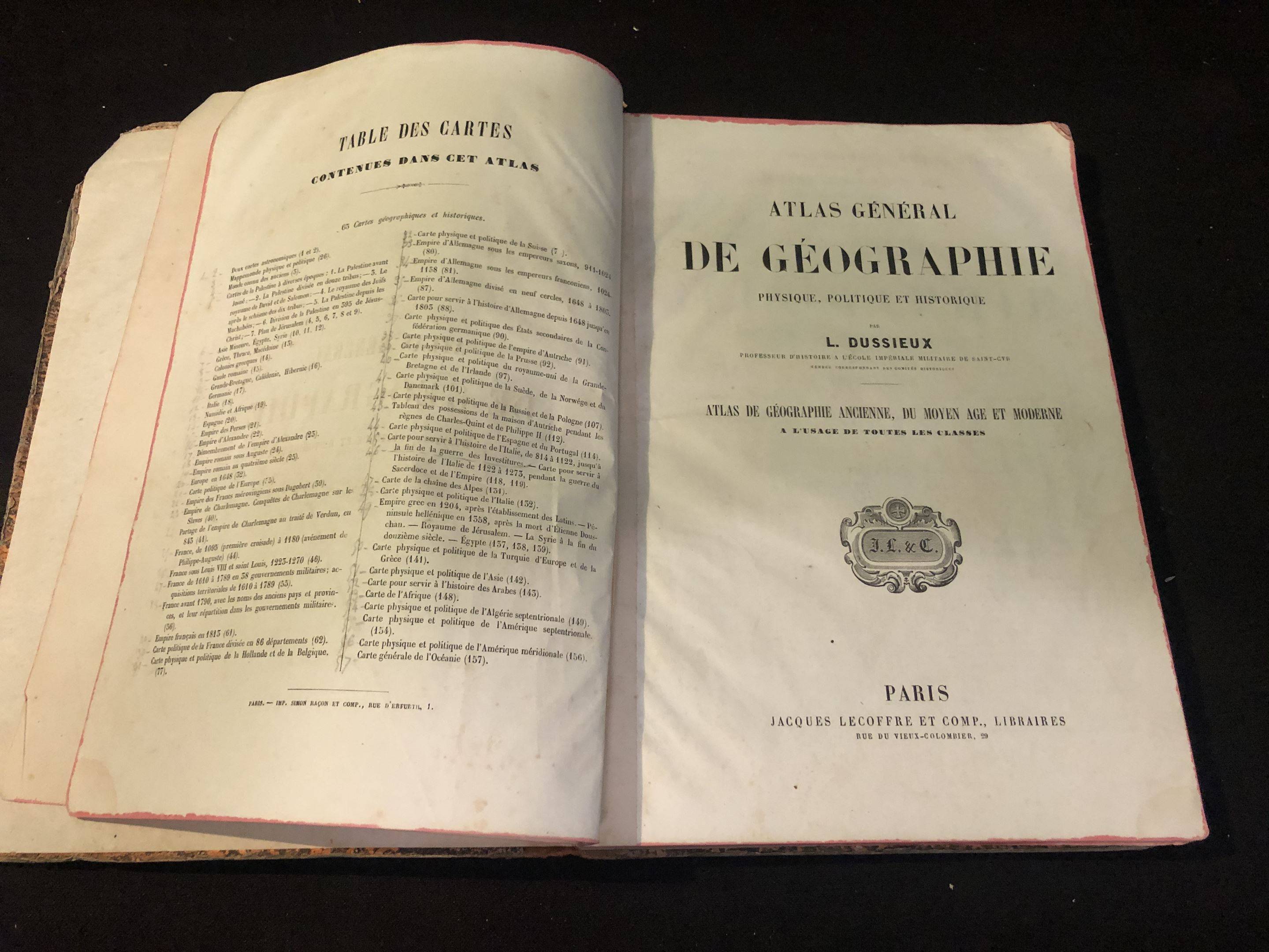 Géographie - Atlas général par L. DUSSIEUX de 1850 avec les cartes