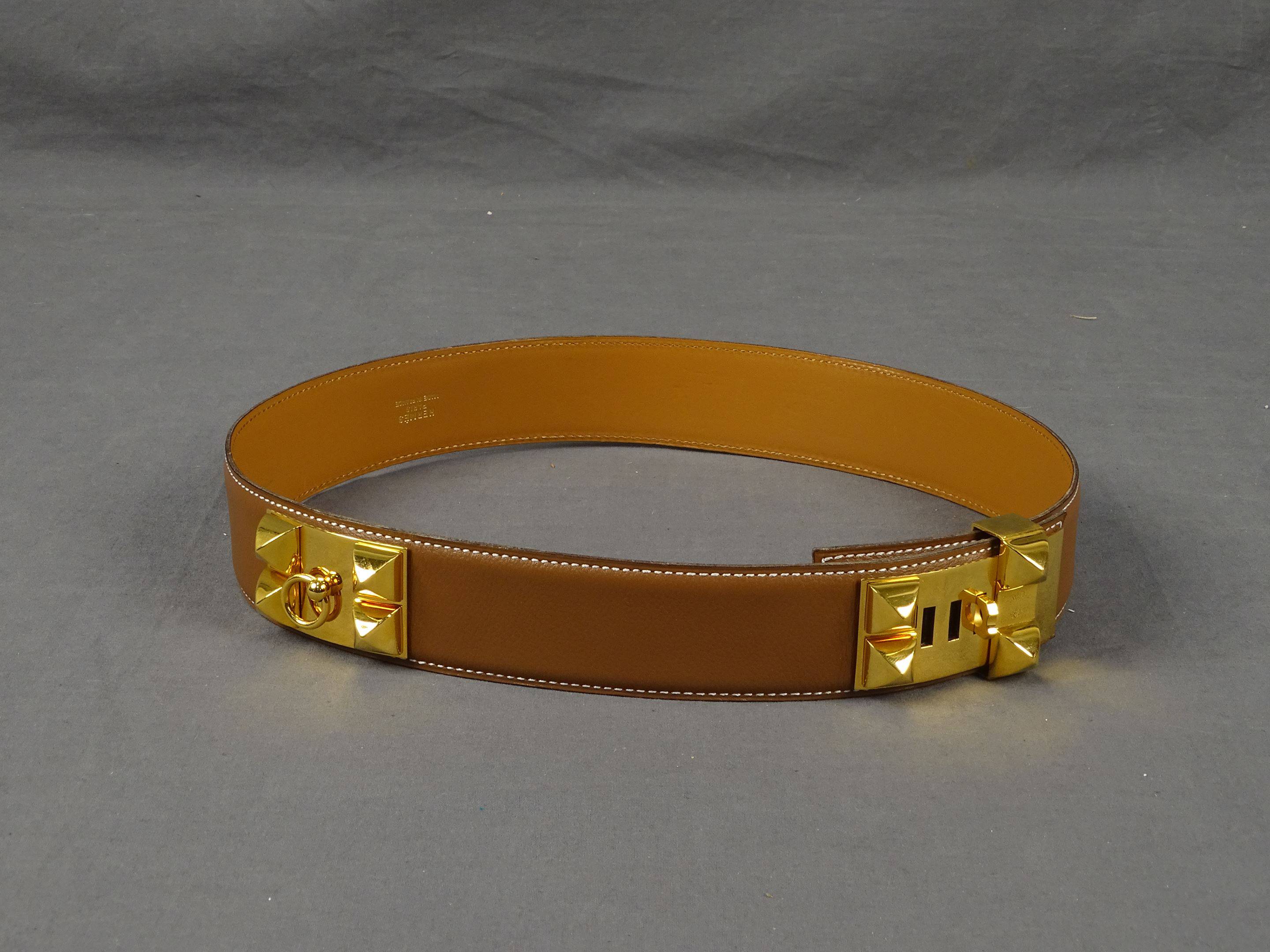 HERMES Ceinture Collier de chien 40 mm en cuir courchevel gold