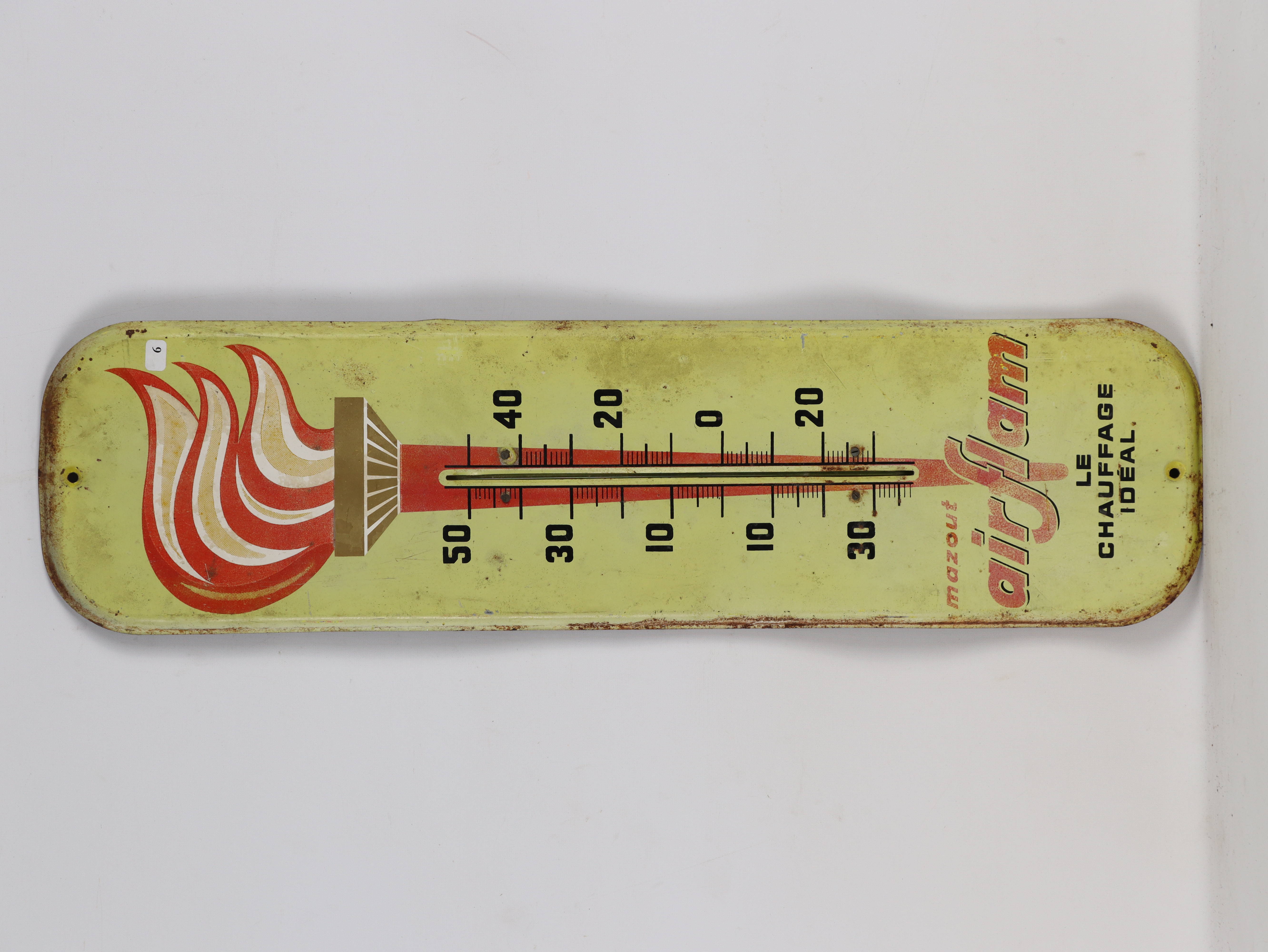 AIRFLAM « Le Chauffage Idéal » : Thermomètre en tôle. 18.5 x 69.3
