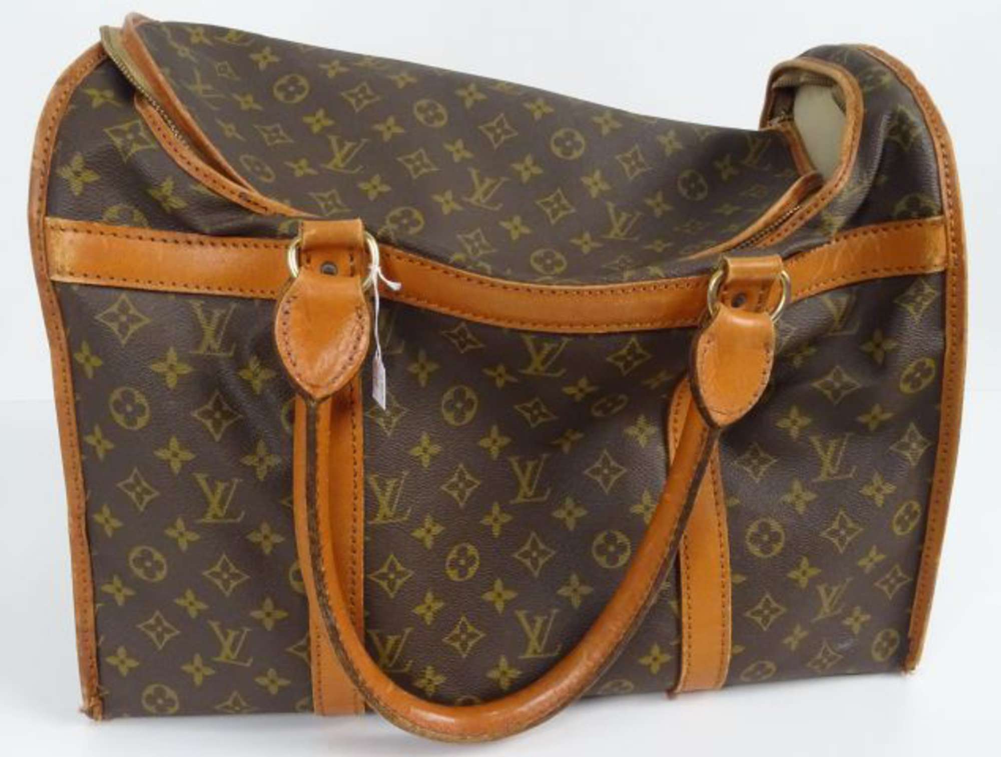 LOUIS VUITTON - Sac de voyage en toile monogram et cuir naturel, doublure intérieure en toile ...