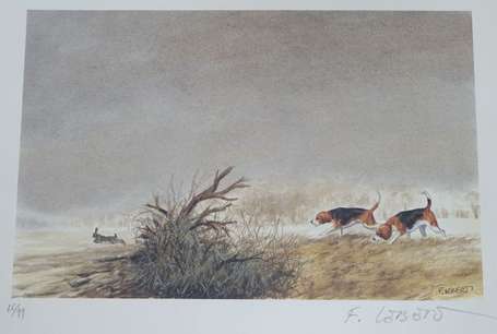 Lebert François 1948- Chiens de chasse 2 tirages 