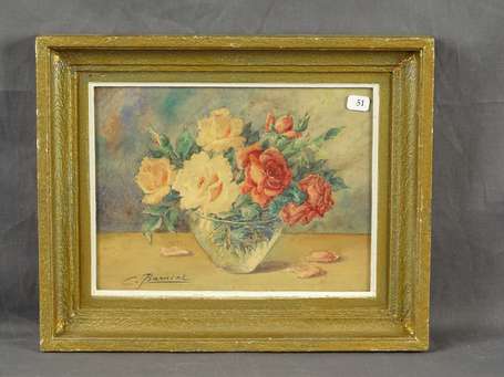 BARNIER - Vase de roses, Aquarelle signée ne bas à