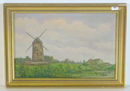 HOLVOET R. Xxé Paysage au moulin. Huile sur 