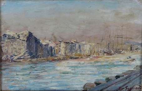SEYSSAUD René (1867-1952) Bateaux au port. Huile 