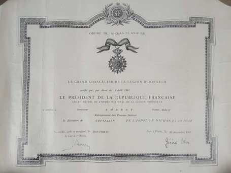 Diplôme de l'ordre du Nichan El Anouar, 1961