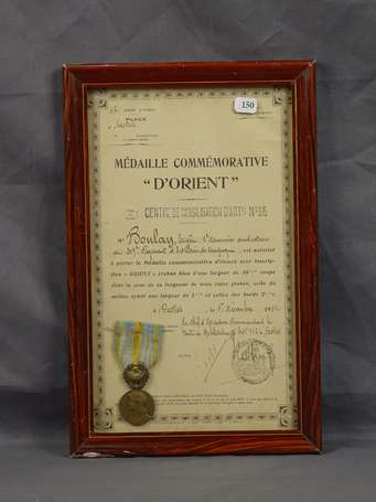 Diplôme de la médaille commémorative d'Orient, 