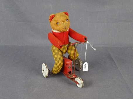 Schuco - Ours en peluche sur tricycle, tres bel 