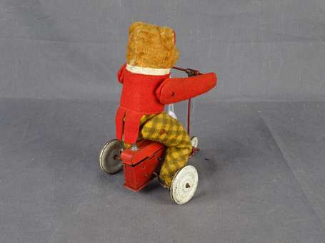 Schuco - Ours en peluche sur tricycle, tres bel 