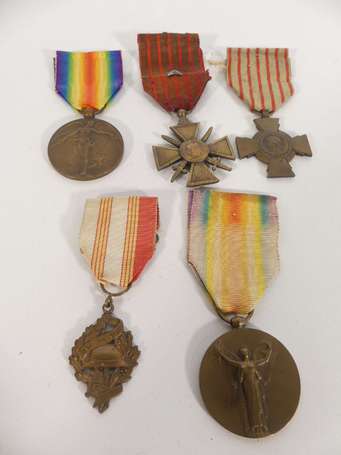 Mil  - 5 médailles 14/18 - croix de guerre 14/18 