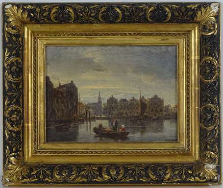 ECOLE HOLLANDAISE XVIIIe - Vue de port. Huile sur 