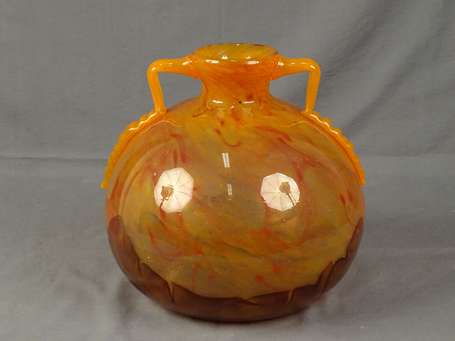 SCHNEIDER - Grand vase boule à col étroit et anses