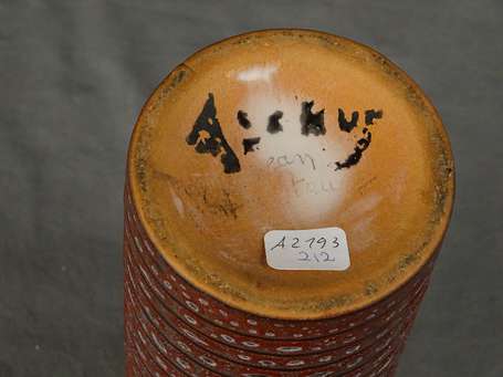 ACCOLAY - Vase tubulaire céramique à décor stylisé