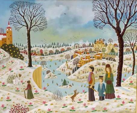 THOMAS Alain (1942- ) Paysage hivernal. Huile sur 