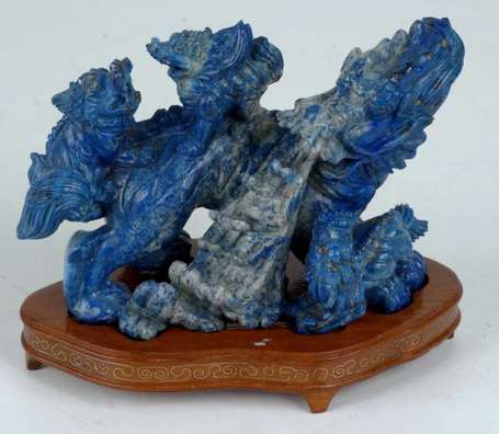 Dragons Sujet en lapis lazuli H. 12 cm L. 18 cm