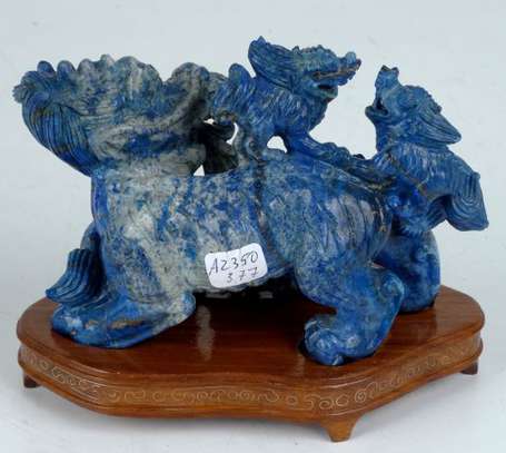Dragons Sujet en lapis lazuli H. 12 cm L. 18 cm