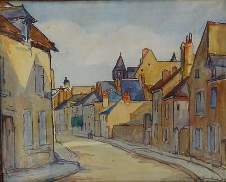 LANGLADE R. XXe - Rue de village. Aquarelle, 