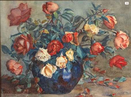 FOURNIER Tasano XXe - Bouquet de roses. Aquarelle,