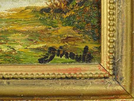 GIRAULT XXe - Au bord du lac. Huile sur toile, 