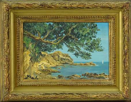 GIRAULT XXe - Calanque. Huile sur toile, signée en