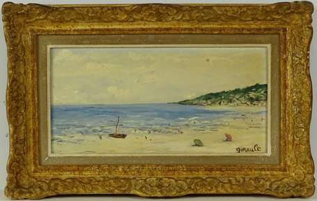 GIRAULT XXe - Plage. Huile sur toile, signée en 