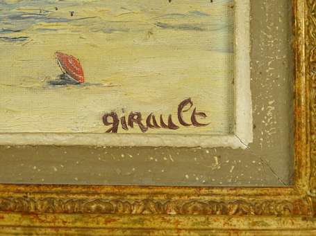 GIRAULT XXe - Plage. Huile sur toile, signée en 