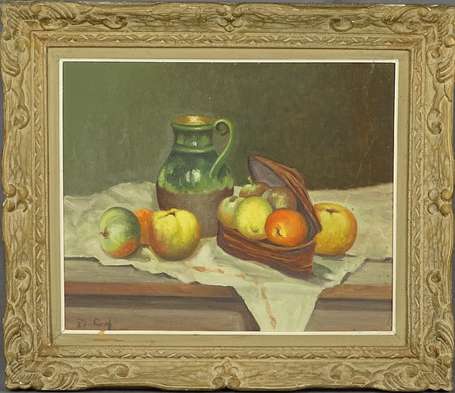 BREHION XXe - Nature morte aux pommes et au pichet