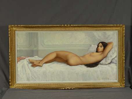 DOBROSKY Xxé Nu allongé. Huile sur toile signée en