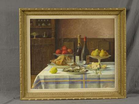 SARRABEZOLLES J. Repas du Riche. Huile sur toile 