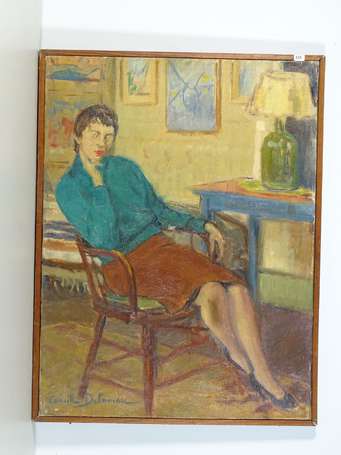 DELAMARE Camille (XXe siècle)- Femme assise. Huile