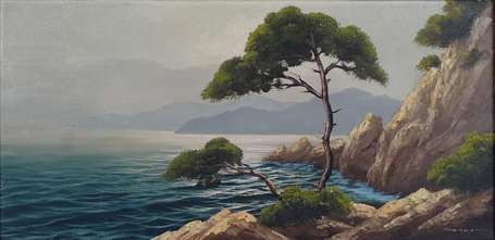 NORMAND XXe - Calanque. Huile sur toile, signée en