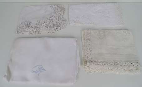 Nappe damassée en lin blanc monogrammée CA. 1,80 x