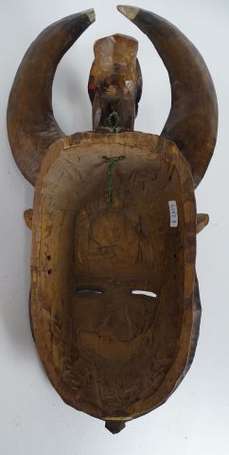Ancien masque de danse en bois dur à la patine 