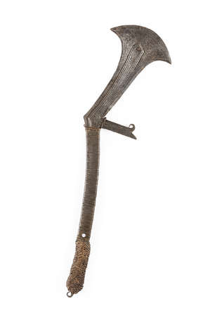 Très ancien couteau de jet en métal et corde à la 