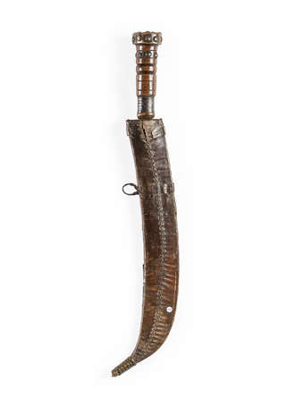 Ancien grand sabre courbe en métal bois cuir et 