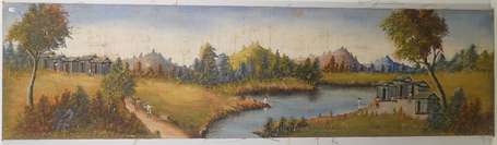 Grande et ancienne peinture panoramique montée sur