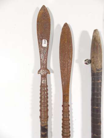 Deux très anciennes lances de guerre en bambou 
