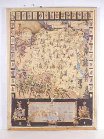 Grande et ancienne carte illustrée polychrome 