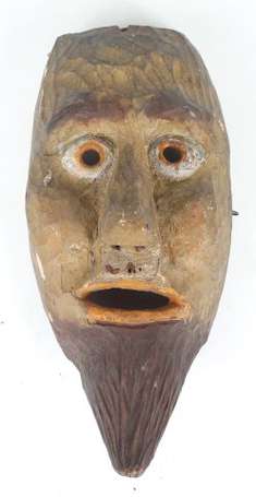 Ancien masque de carnaval en bois polychrome 