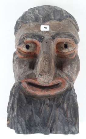 Ancien masque de carnaval en bois polychrome 