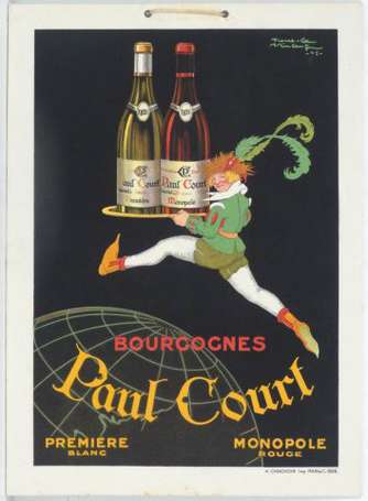 PAUL COURT Bourgognes : Panonceau lithographié 