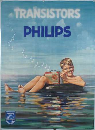 PHILIPS Transistors : Affiche illustrée d'un jeune