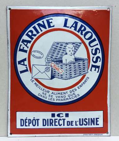 LA FARINE LAROUSSE : Plaque émaillée bombée, 