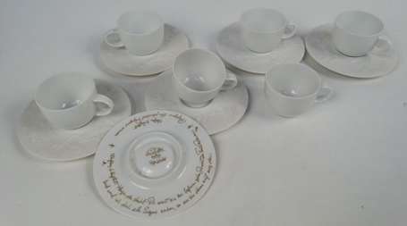 Service à moka, 6 tasses en porcelaine blanche 