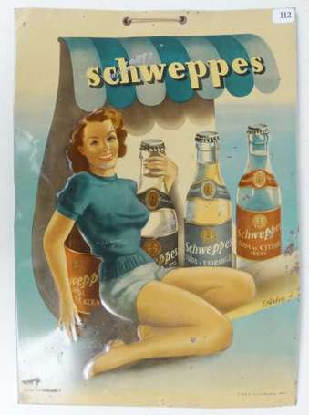 SCHWEPPES Soda : Rare tôle lithographiée et 